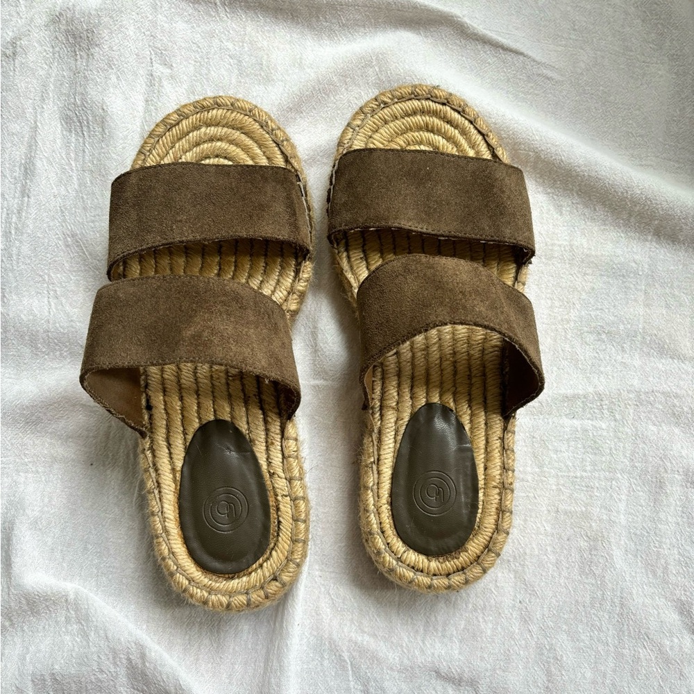 UO Urban Outfitters Chloe Espadrille Slide Jute Sole Sandal Olive Suede Size 7 - Picture 7 of 8